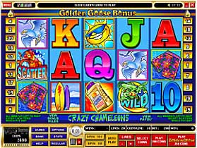 Play Golden Goose Crazy Chameleons Casino Slots at Golden Reef Casino